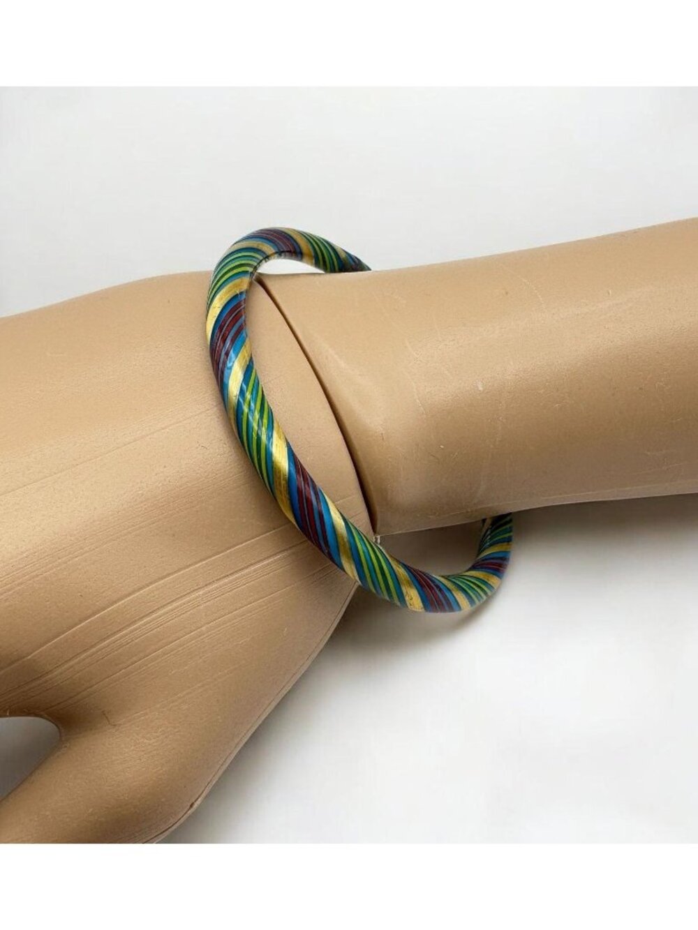 Vintage Bangle Bracelet Candy Cane Stripes Colorful Rainbow Pop Art Blue Green